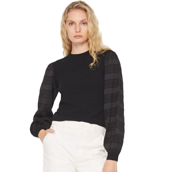 Club Monaco Black Woven Sleeve Crewneck Top Size XS - Picture 1 of 9